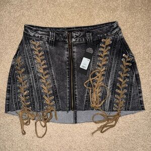 Fashion Nova Black Wash Denim Lace-Up Mini Skirt